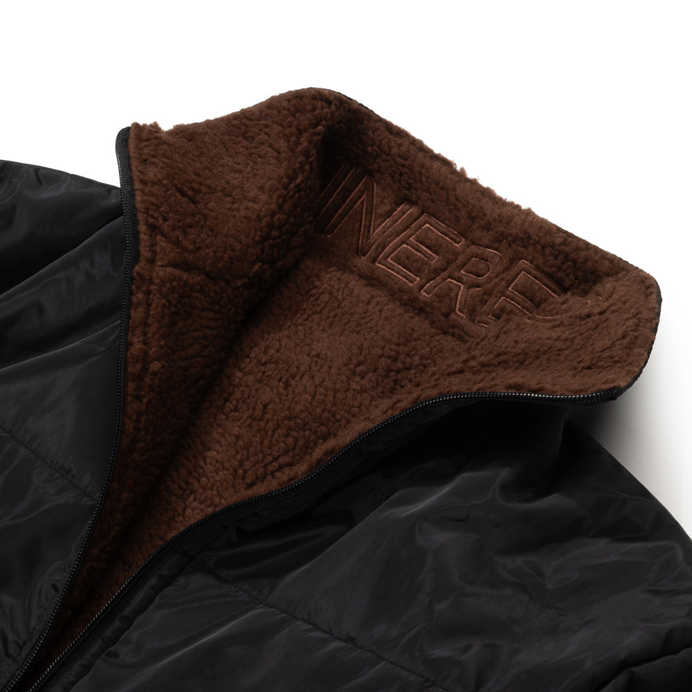 Close-up logo Reversible unisex jacket black nylon brown teddy fleece - INNER EGO