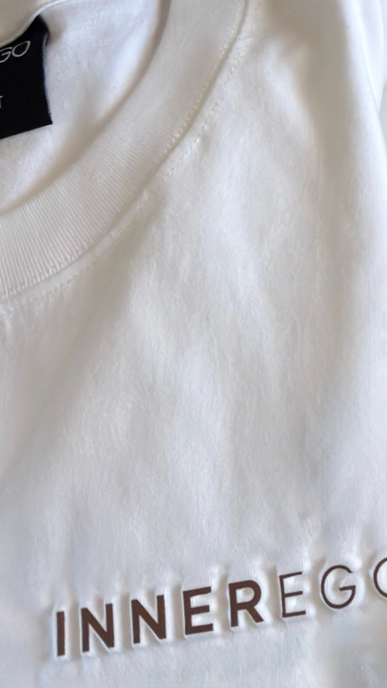 White and espresso embossed regular fit t-shirt - premium streetwear INNER EGO