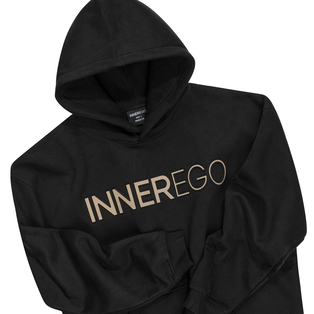 Black embossed oversized hoodie - Inner Noir premium streetwear INNER EGO