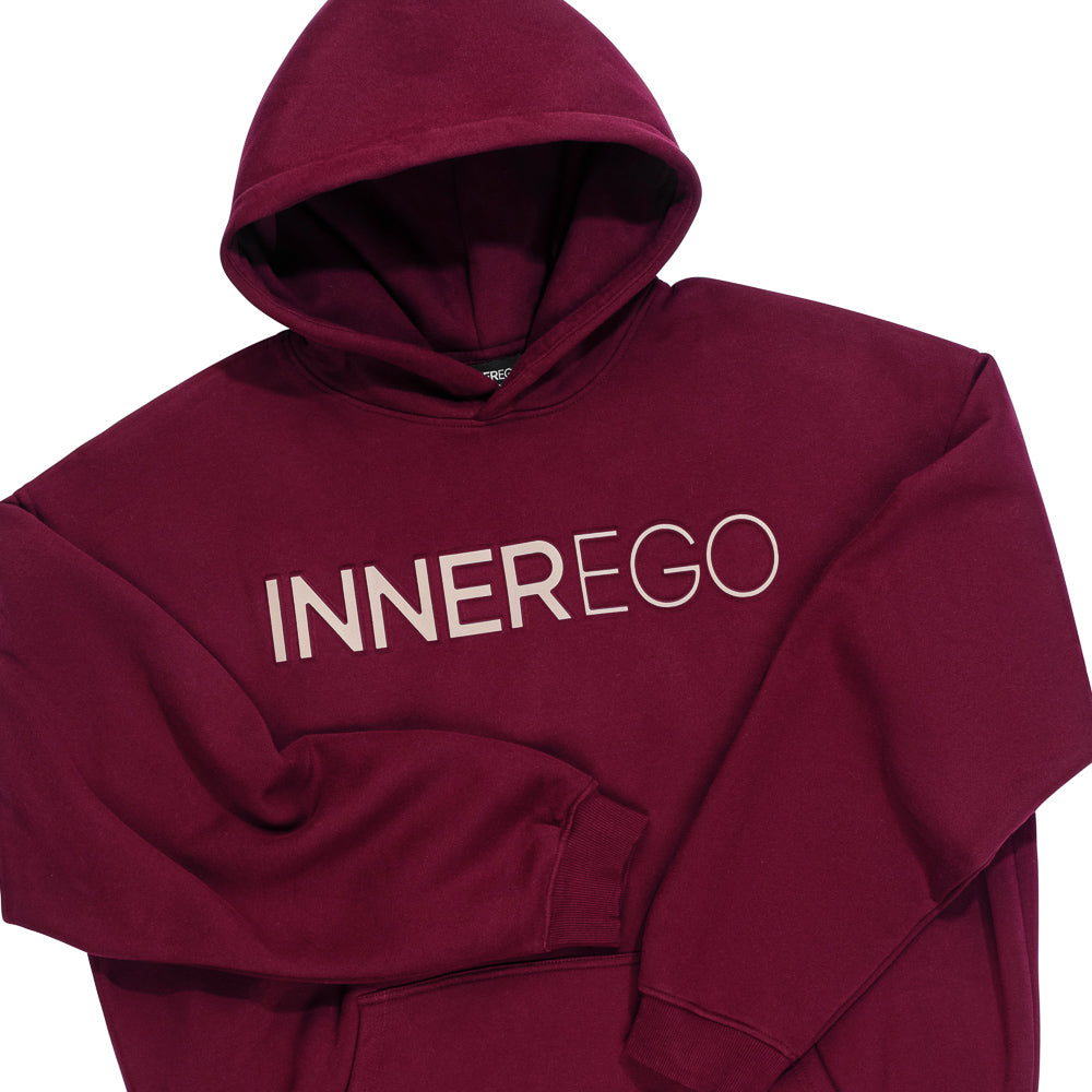 Burgundy embossed oversized hoodie - Inner Rouge premium streetwear INNER EGO