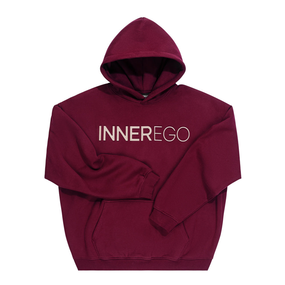 Burgundy embossed oversized hoodie - Inner Rouge premium streetwear INNER EGO