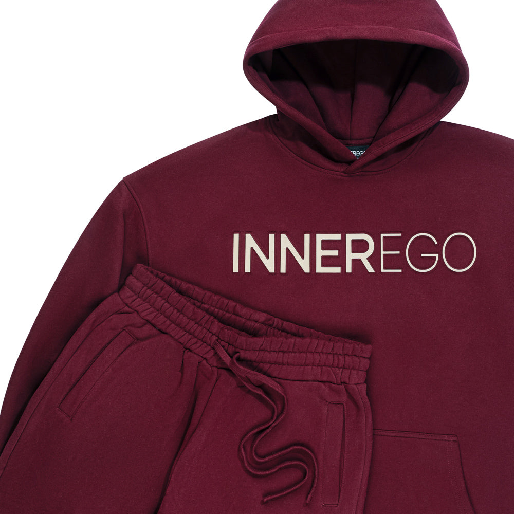 Burgundy embossed oversized hoodie - Inner Rouge premium streetwear INNER EGO