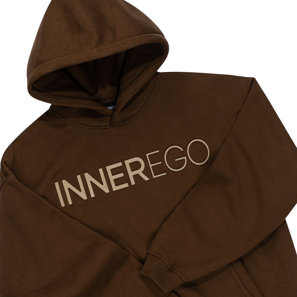 Brown embossed oversized hoodie - Inner Espresso premium streetwear INNER EGO