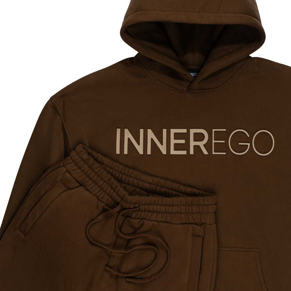 Brown embossed oversized hoodie - Inner Espresso premium streetwear INNER EGO
