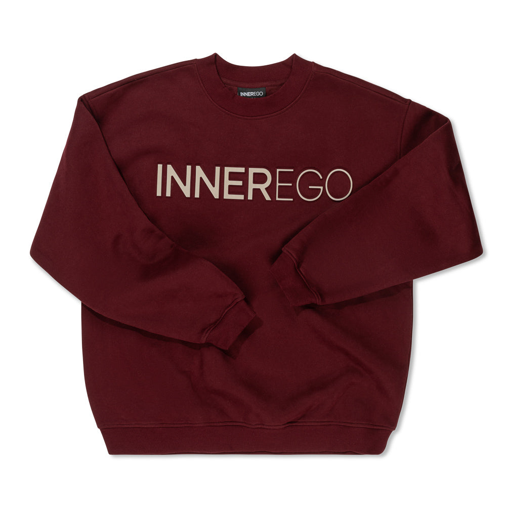 burgundy oversized embossed INNER EGO logo sweatshirt - luxury streetwear