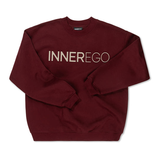 burgundy oversized embossed INNER EGO logo sweatshirt - luxury streetwear