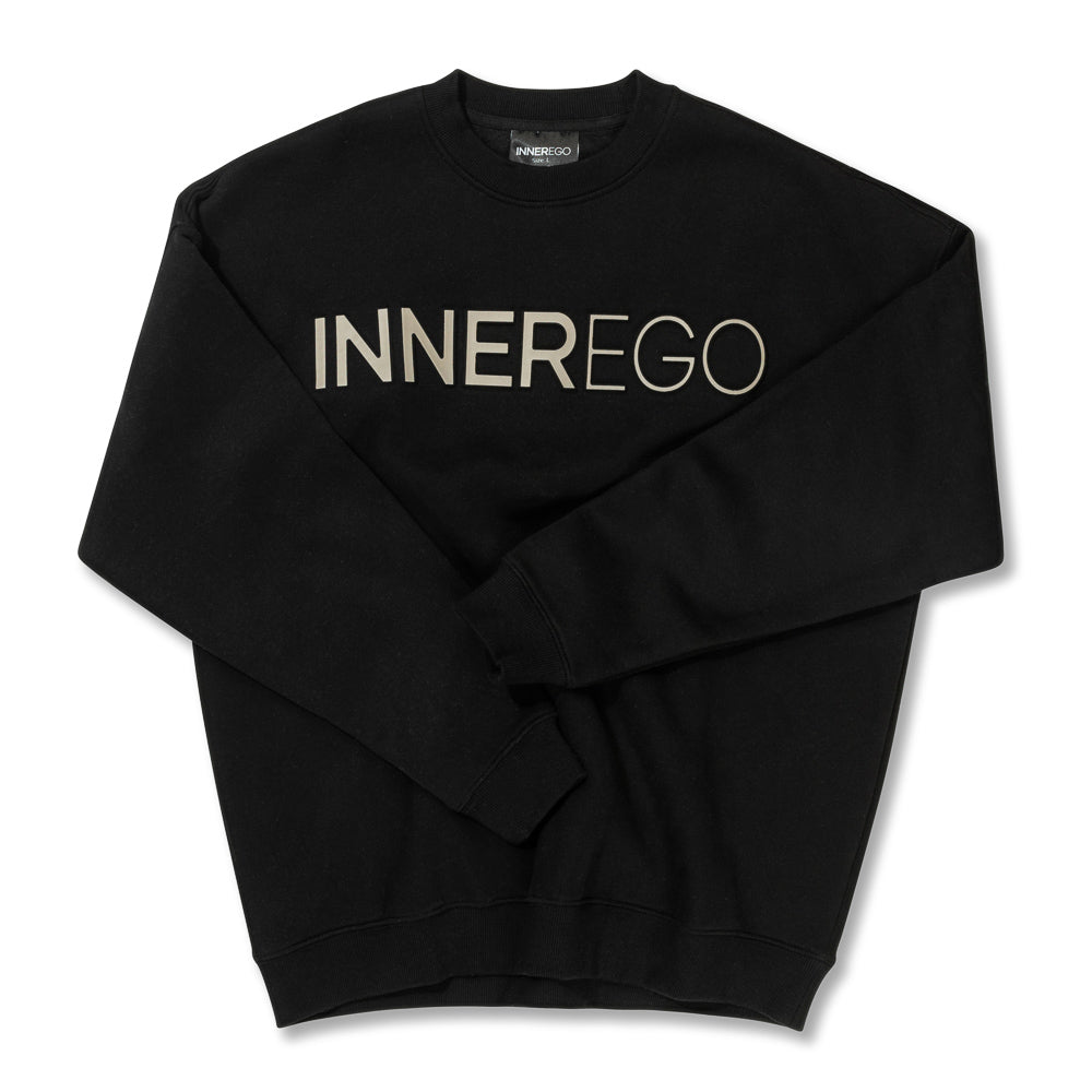 Oversized black embossed INNER EGO logo sweatshirt - luxury streetwear