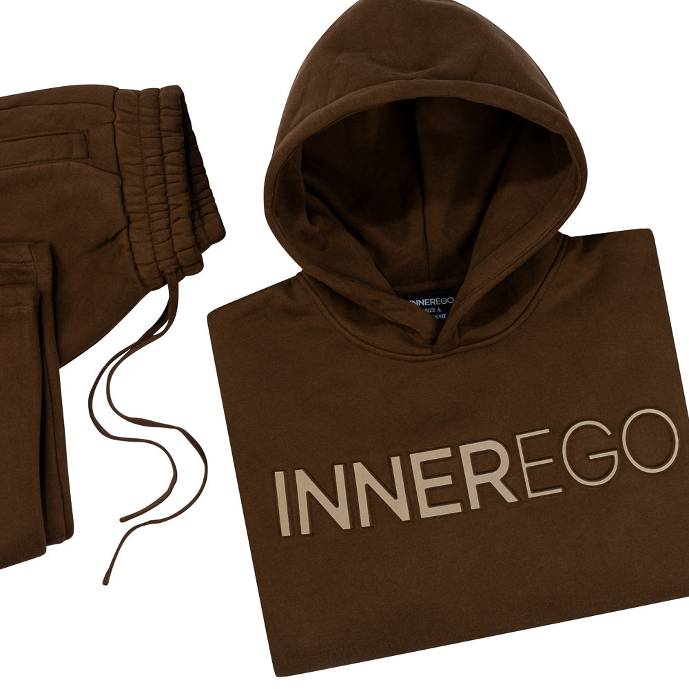 Brown embossed oversized hoodie - Inner Espresso premium streetwear INNER EGO