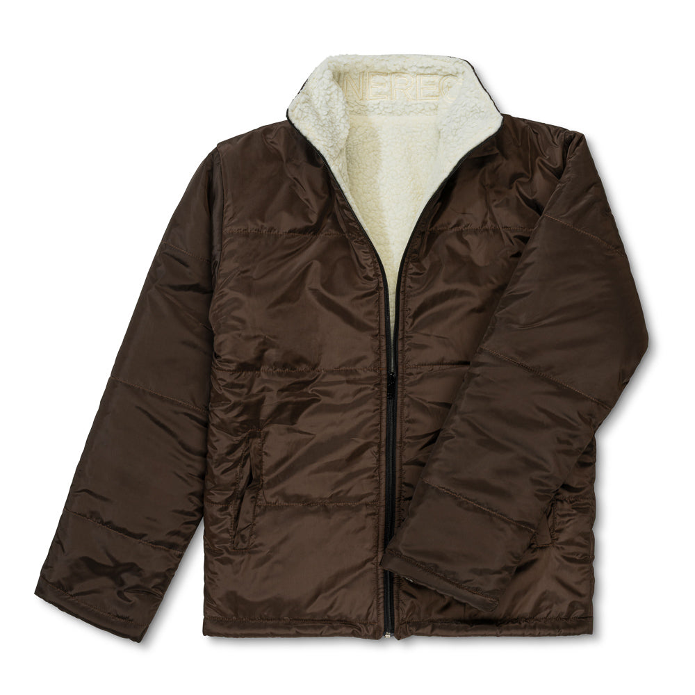 Reversible Unisex Jacket - Brown Nylon/Cream Teddy Fleece