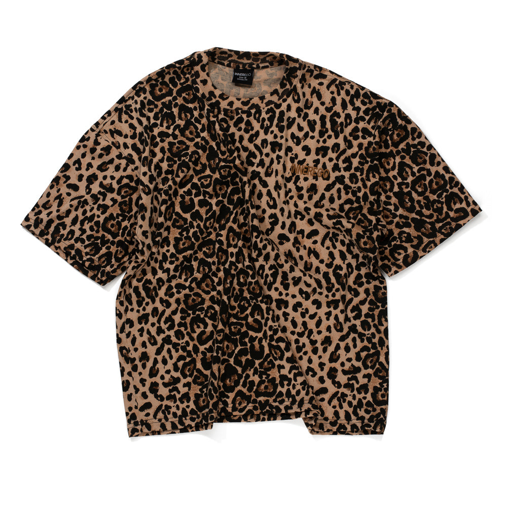 Leopard print Oversized INNER EGO t-shirt on a white background