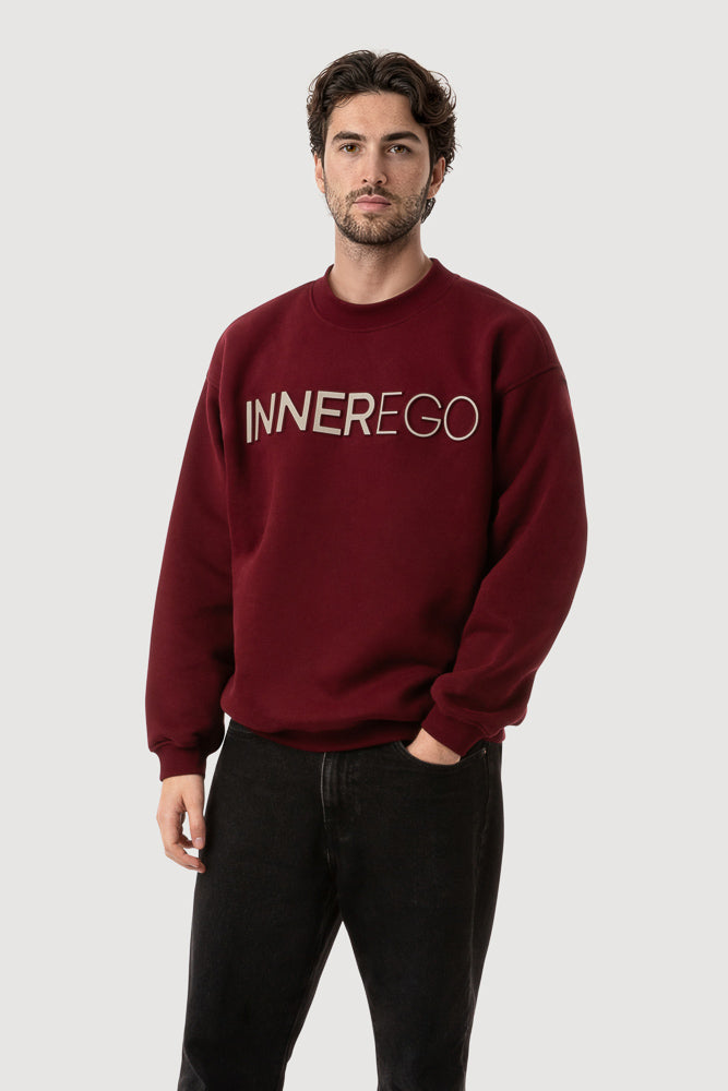 Burgundy oversized embossed sweatshirt - Inner Rouge premium streetwear INNER EGO