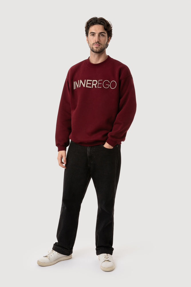 Burgundy oversized embossed sweatshirt - Inner Rouge premium streetwear INNER EGO