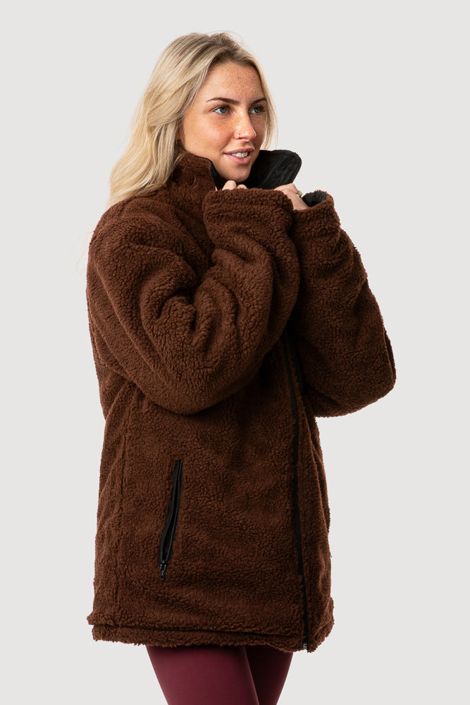 Reversible unisex jacket black nylon brown teddy fleece side - INNER EGO