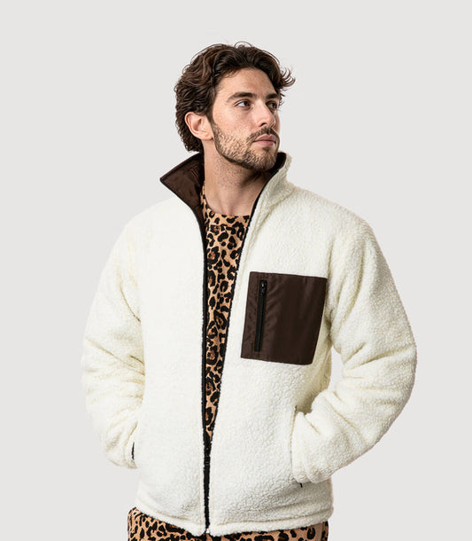 Reversible Unisex Jacket - Brown Nylon/Cream Teddy Fleece